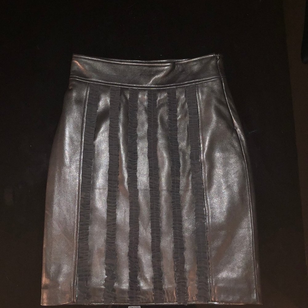 black leather mini skirt
